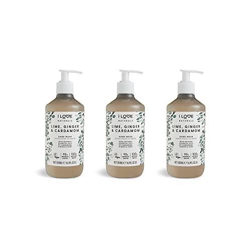 I LOVE Naturals Lime, Ginger & Cardamon Hand Wash, Natural Oils Of Cardamon, Ginger & Sage, Refreshing & Cleansing Formula, 100% Recycled Bottle & Vegan-Friendly 3 x 16.91 fl oz