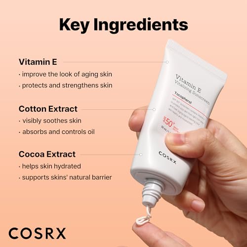 COSRX Vitamin E Sunscreen 2 Pack, SPF 50 Face Sun Protection, Natural Glow