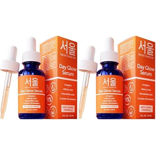 SeoulCeuticals Korean Skin Care 20% Vitamin C Hyaluronic Acid Serum + CE Ferulic Acid - Potent Anti Aging, Anti Wrinkle Korean Beauty 1oz (Pack of 2)