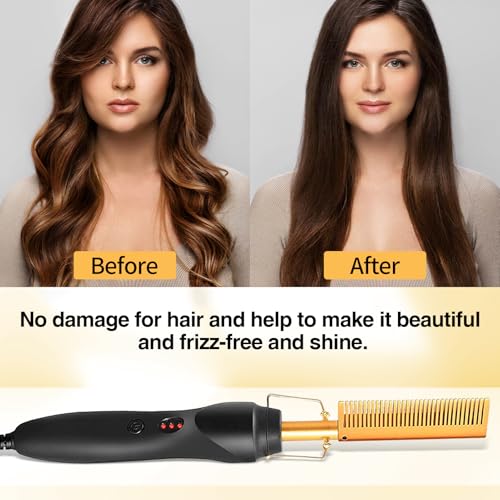 Hot Comb Hair Straightening Brush with Adjustable Temperature - 21Pcs Wig & Black Hair Styling Set