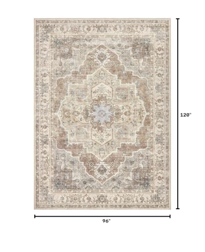 Micgeek 8x10 Beige Brown Washable Area Rug - Vintage Neutral Non-Slip Living Room Carpet
