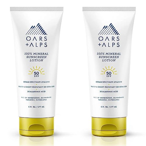 Oars + Alps SPF Mineral SPF Sunscreen Body Lotion, Infused with Hyaluronic Acid, Shea Butter, and Coconut Oil, Water and Sweat Resistant