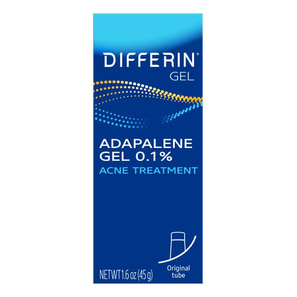 Differin Acne Retinoid Gel 0.1% Adapalene - 1.6 Ounce (45g Tube) - Targets Breakouts & Prevents Acne
