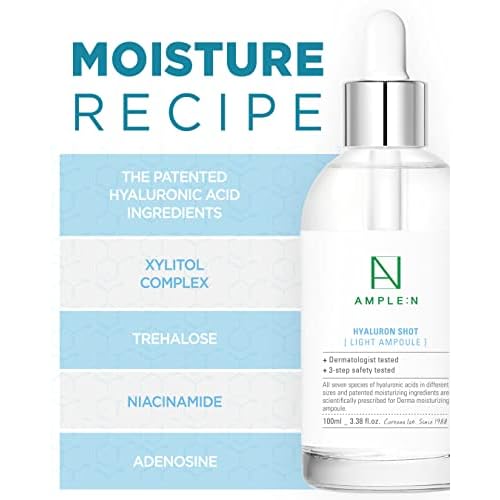 AMPLE:N Hyaluron Shot Light Serum - Korean Hyaluronic Acid Moisturizing Serum - Hydrate Oily and Combination Skin and Restore Vitality ? Plumping, Refreshing, Anti Aging Ampoule, 3.38 fl.oz.