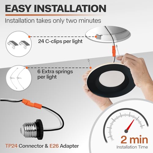 POWERASIA 12 Pack 5/6 Inch Dimmable LED Recessed Lights with Night Light, 5CCT+NT-BK
