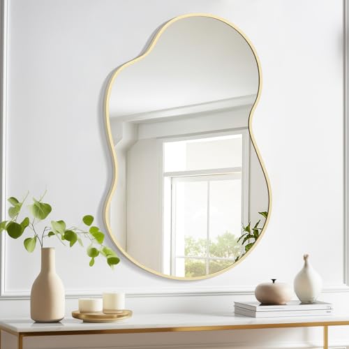 WallBeyond Gold Asymmetrical Wall Mirror - 24 x 36 Inches Modern Irregular Aluminum Frame