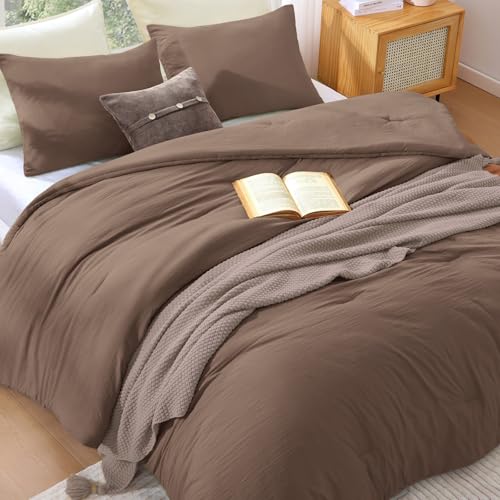 WRENSONGE King Size Comforter Set - 3 Pieces Soft Brown Bedding, 102x90 Inches