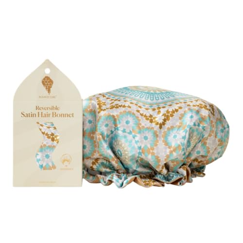 Bounce Curl Reversible Satin Night Cap for Curly Hair - Blue, Adjustable Band
