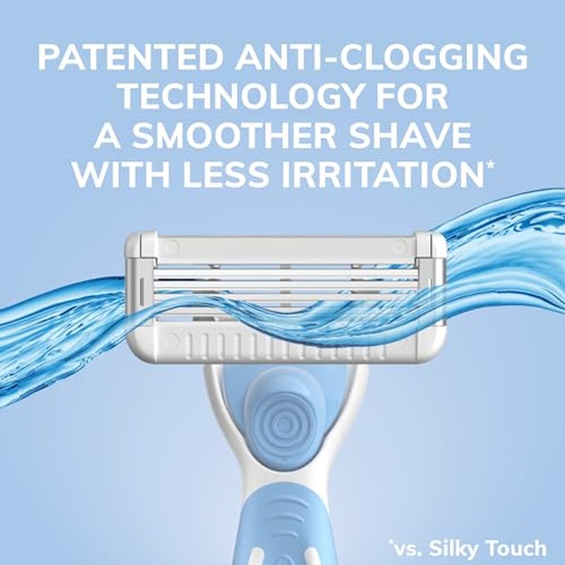 BIC EasyRinse Sensitive Anti-Clogging, Refillable Women's Razors With 4 Blades, 1 Handle and 9 Refill Razor Cartridges Razor Kit