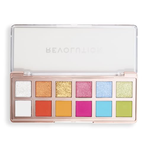 Revolution, The Vibrant Icon Brights Palette, 12 Pigmented Cream Matte & Shimmer Shades, Blendable & Compact Formula, Vegan & Cruelty-Free, 3.53 oz