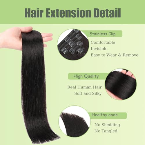 Clip-In Hair Extensions 12 Inch Natural Black Brazilian Human Hair Seamless Wefts