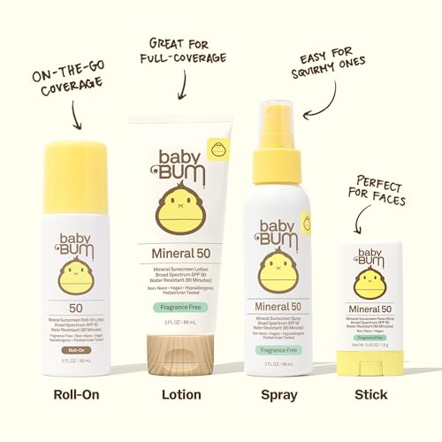 Sun Bum Baby Bum SPF 50 Sunscreen Spray | Mineral Uva/Uvb Face & Body Protection for Sensitive Skin | Fragrance Free | Travel Size | 3 fl oz | 2 Pack