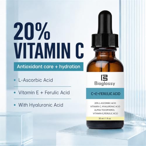 Bioglossy C+E+Ferulic Acid Vitamin C Serum for Face - Anti-Aging, Hydrating, 1 Fl Oz
