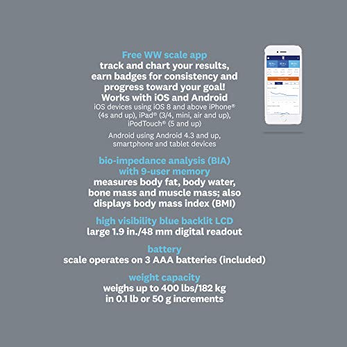 Conair Black Weight Watchers Bluetooth Body Scale with Body Fat & BMI