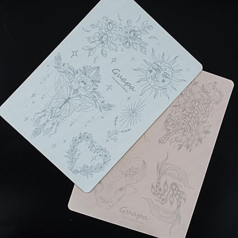 2pcs Silicone Pre Printed Tattoo Practice Skin with 9 Exquisite Tattoo Designs