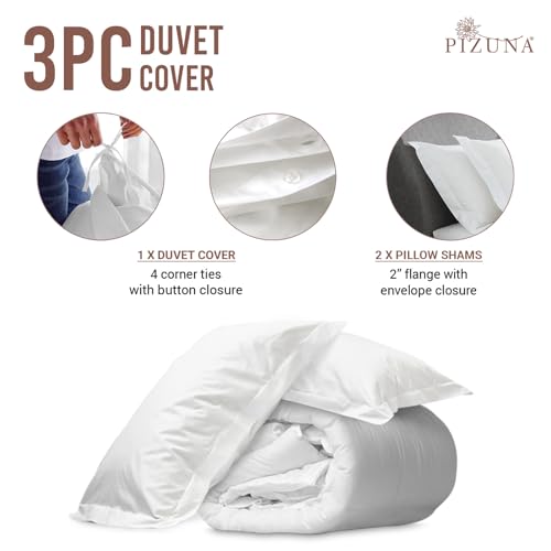 Pizuna 100% Cotton King Duvet Cover Set - White, 400 Thread Count, Hotel Quality - Variation of THIS listing