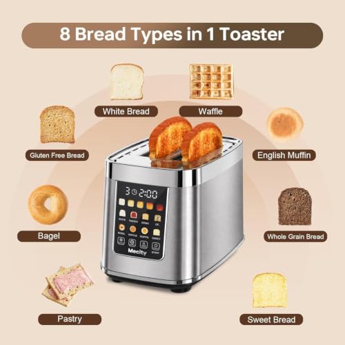 Stainless Steel Motorized Toaster 2 Slice Touch Screen, 8 Bread Types, 5 Shade Levels, 1200W