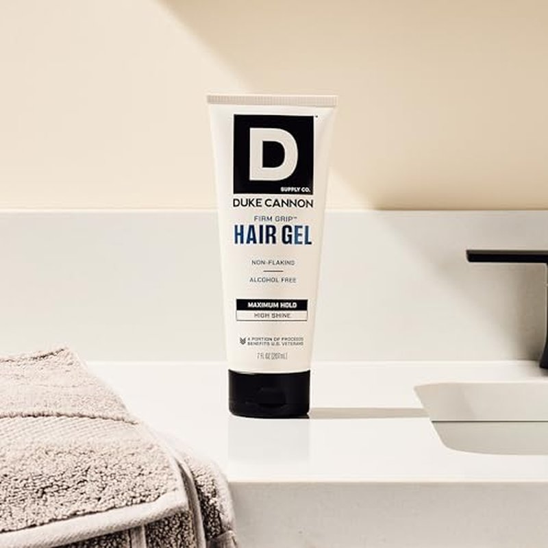 Duke Cannon Firm Grip Hair Gel, 7 oz ? Maximum Hold, High Shine, Alcohol-Free, Water-Based Formula with Coconut Oil & Oat Extract, Ideal for Short to Medium Styles
