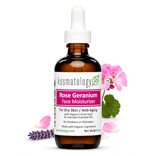 Rose Geranium Facial Moisturizer for Dry Skin - Vegan, Organic, 2 oz