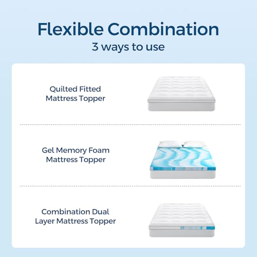 White King Size Dual Layer Memory Foam Mattress Topper - 4 Inch Gel & Pillow Top