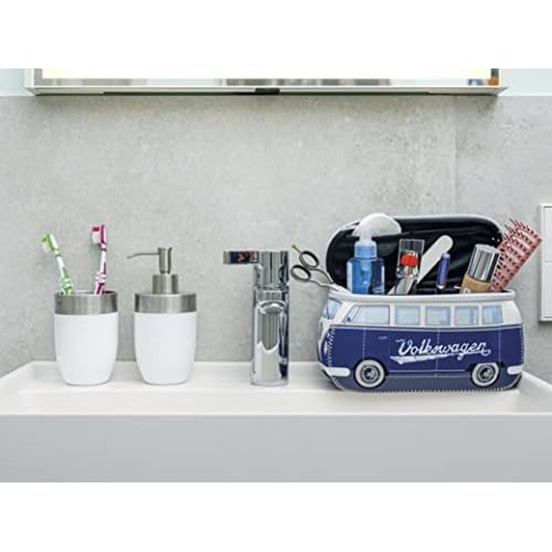 BRISA VW Collection - Volkswagen Neoprene Universal Makeup Cosmetics Toiletry Travel Pharmacy Bag in T1 Bus Design (Blue) (Small (9.1 x 4.3 x 3.1 inches))