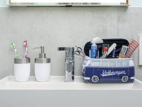 BRISA VW T1 Bus Camper Small Toiletry Cosmetic Bag - Dark Blue, 9.1 x 4.3 x 3.1 Inches