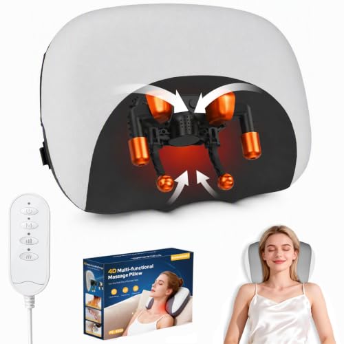 Relmalynne White 3-in-1 Cordless Neck Massager Pillow with Heat & Rolling Shiatsu