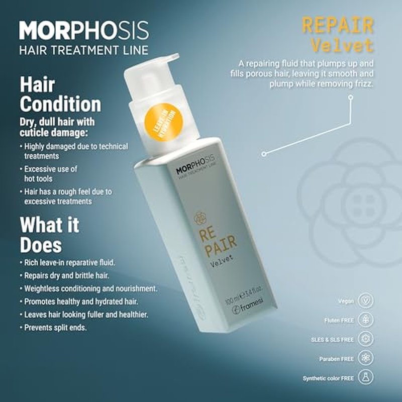 FRAMESI Morphosis Repair Velvet 3.4 fl oz, Leave In Conditioner, Moisturizes and Strengthens Hair, Natural Ingredients, Color Safe