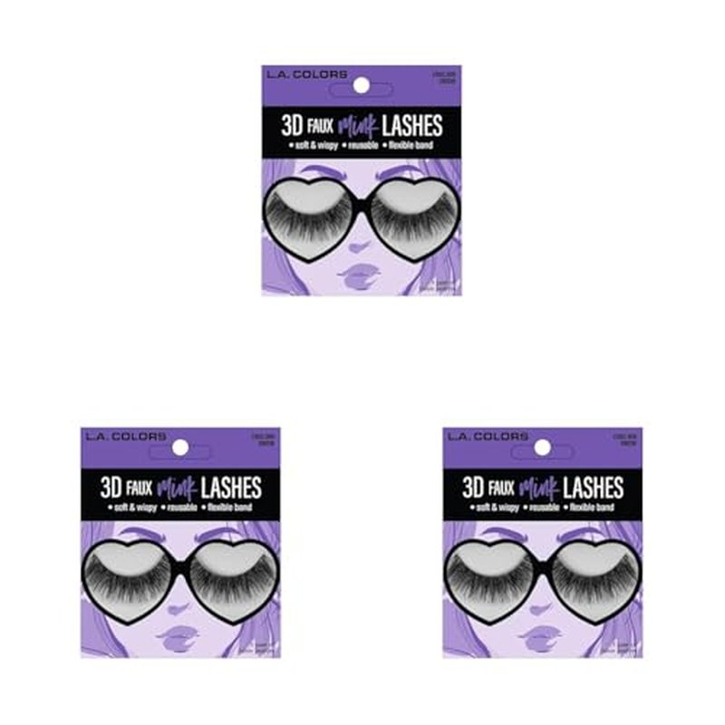 L.A. COLORS 3D Faux Mink Lashes, Drew CBEL309 (Pack of 3)