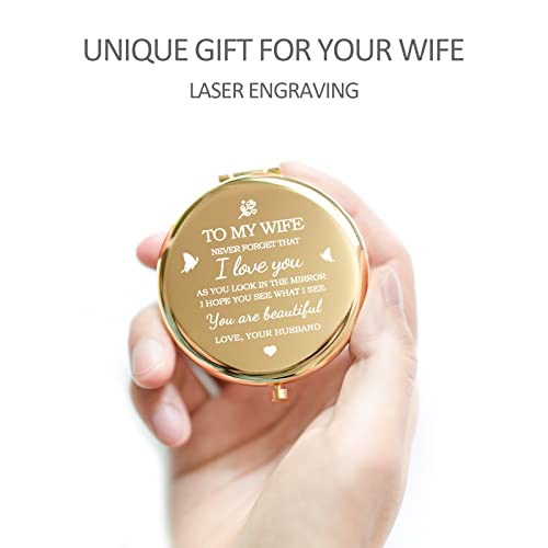 Yountown Gold Compact Mirror for Wife - I Love You Personalized Gift