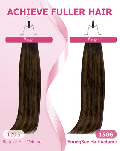 YoungSee 12 Inch Balayage Clip-In Hair Extensions Short Human Hair 85G Dark Brown Variation of THIS listing