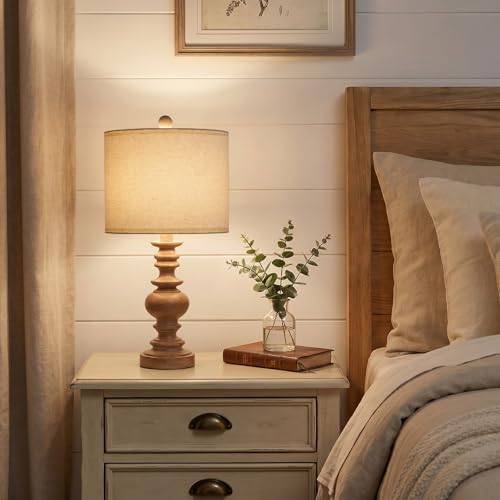 20-Inch Small Traditional Table Lamps Set of 2 - Rustic Brown Bedside Lamps for Bedroom & Living Room