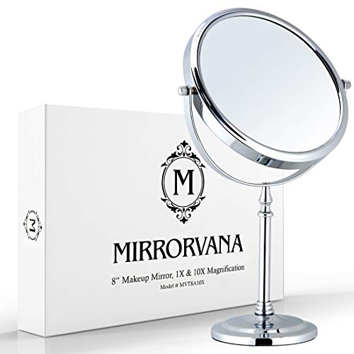 Mirrorvana Large Double Sided 10X/1X Makeup Mirror - Chrome, 15x8 Inch