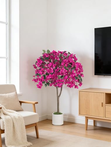Hot Pink Bougainvillea Artificial Tree 3.9ft Set of 2 - Fake Outdoor & Indoor Decor