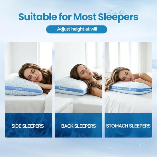 Blue Double Sided Cooling Pillow Set of 2 Queen Size - Adjustable Gel Memory Foam for Hot Sleepers