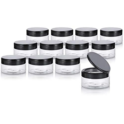 8 oz Clear PET Plastic Refillable Low Profile Jar with Flip Top Cap Lid (12 Pack)