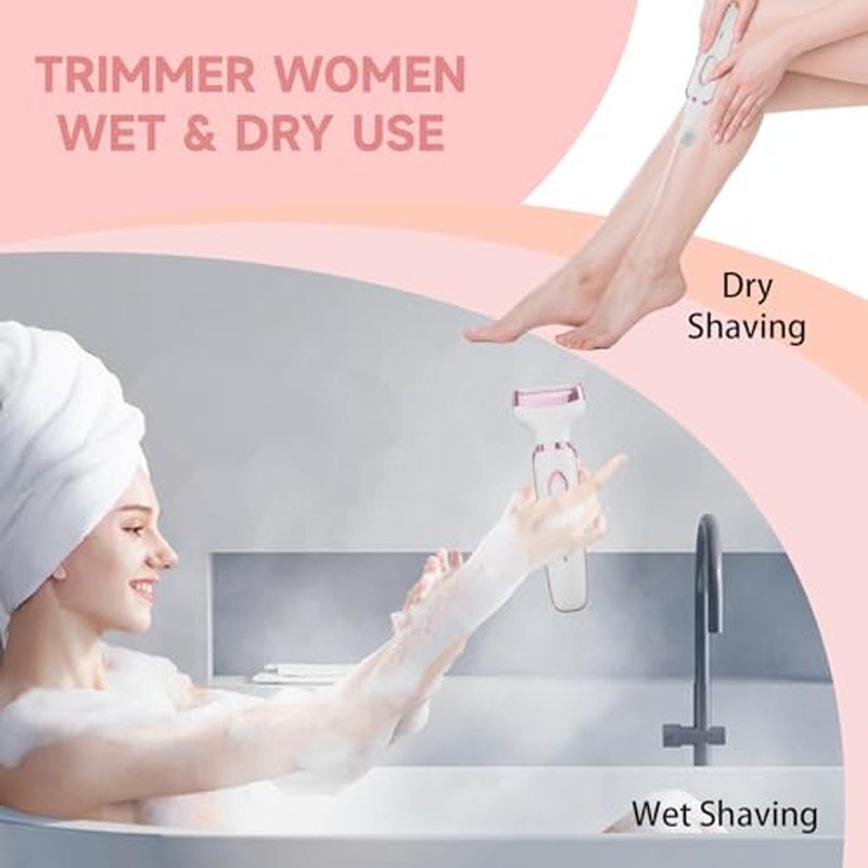 Electric Razors Shaver for Women Painless 4 in1 Women Shaver Cordless Rechargeable Facial Eyebrow Razors & Nose Hair Trimmer Lips Body Bikini Trimmer for Womens Grooming Kit 3028 White