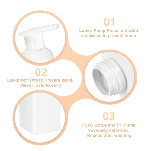 uxcell 3PCS Square Empty Foam Pump Bottle, 450ml Travel Foam Soap Dispenser Empty Refillable Plastic Pump Bottle for Lash Shampoo, Hand Soap, Facial Lotion(5.7", White)