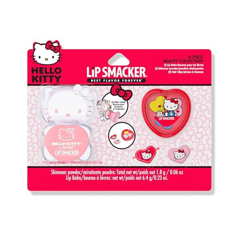 Lip Smacker Hello Kitty Beauty Set ? Includes Pigment Palette, Lip Balm & Hair Barrettes, Fun & Collectible Sanrio Gift for Kids and Fans