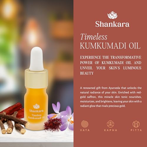 Shankara Kumkumadi Oil for Face - Pure Saffron with 32 Ayurvedic Flowers ? Gua Sha Facial Oil for Glowing Skin ? (5ml) Timeless Kumkumadi Tailam Original Scent ? Moisturizing and Hydrating