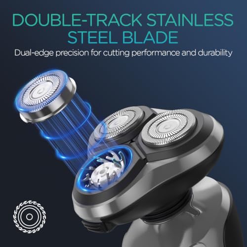 VOYOR Electric Rotary Razor for Men, 3D Floating Heads, Wet & Dry - Grey