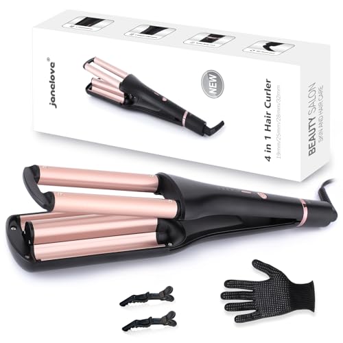 4-in-1 Hair Crimper Waver Curling Iron for Beach Waves & Deep Waves, Adjustable Temp