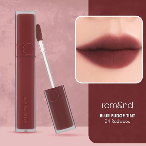 rom&nd Blur Fudge Tint 04 Radwood | Velvety Soft Matte K-Beauty Lip Stain | Non-Drying, Long-Lasting, Effortless Blurred Effect | Deep Burgundy Red for All Skin Tones