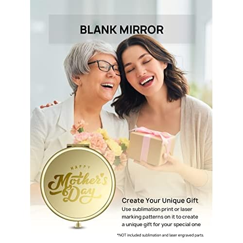Compact Mirror Bulk, Pack of 12 Double-Sided 1X/2X Magnifying Metal Makeup Mirrors(Round, Gold)