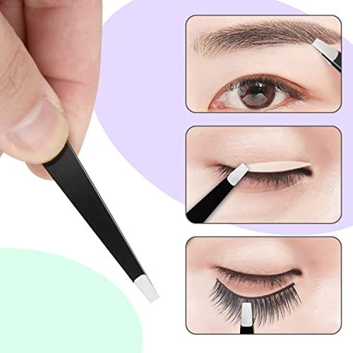 Stainless Steel Tweezers for Eyebrows-Flat Tweezer with Case for Women&Man,Great Precision on Brow,Facial Hair and Ingrown Hair Removal(Black)