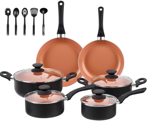 15-Piece Ceramic Cookware Set Nonstick Pots and Pans with Induction Compatibility