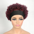 Red Short Curly Human Hair Headband Wig - Burgundy #99J 6 Inch, Glueless, 150% Density