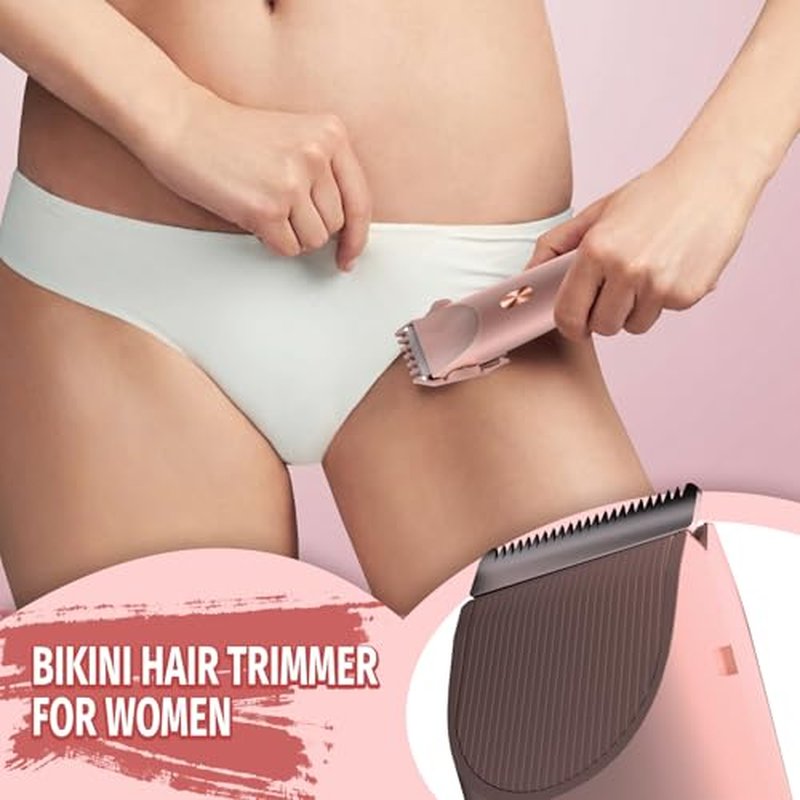 Bikini Trimmer for Women, 2 in 1 Electric Razor & Bikini Shaver for Womens IPX7 Waterproof Body Hair Trimmer and Facial Hair Remover,Pink