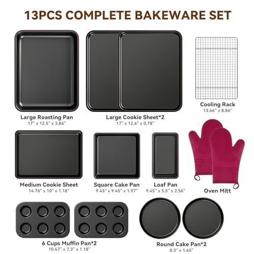 Wildone 13-Piece Nonstick Bakeware Set with Roasting & Cake Pans - Plum Variation