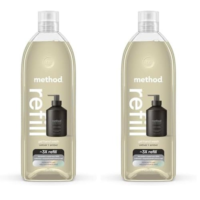 Method Gel Hand Soap Refill, Vetiver + Amber, Biodegradable Formula, 34 Fl Oz (Pack of 2)